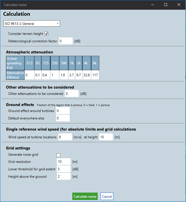 Noise Calculation Settings