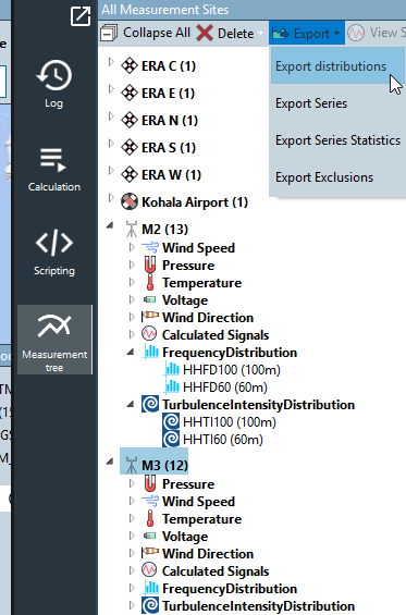 Measurement Tree Export Distributions