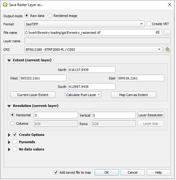 Export settings